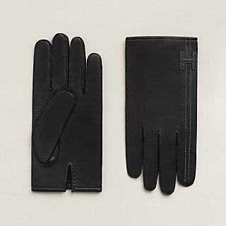 【未使用級】HERMES エルメス　最上級カシミア スエード　手袋　Hロゴ　黒 手袋-《ジョシュア》-h